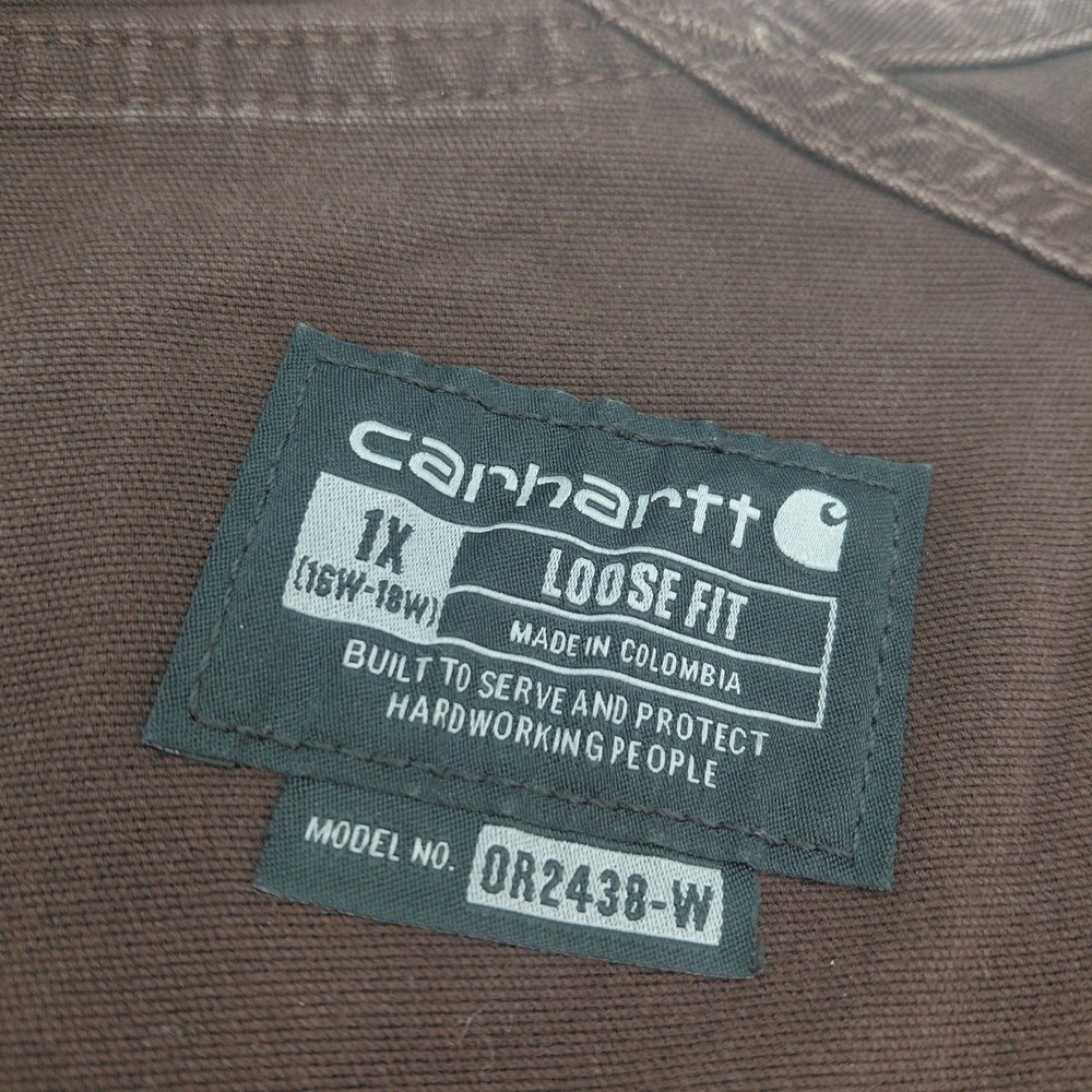Carhartt Womens Duck Bib Overalls OR2438-W 1X Loose Fit Dark Brown 16W/18W Chore - Picture 4 of 8